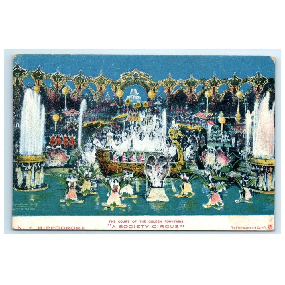 VTG Postcard New York City The Court of the Golden Fountains Society Circus 1905